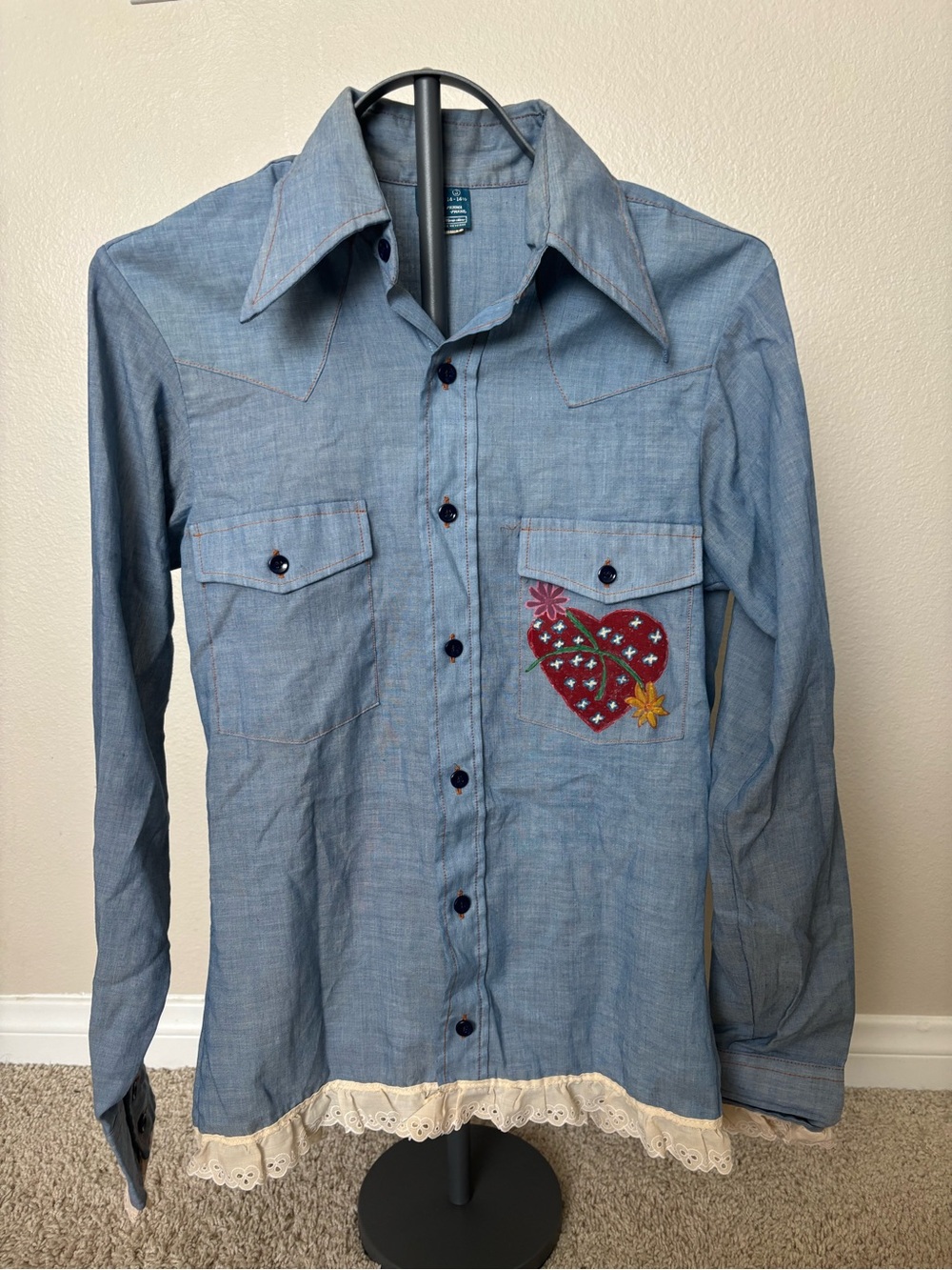 One-of-a-Kind Vintage 1970s Sears Perma-Prest Blue Chambray Western Shirt